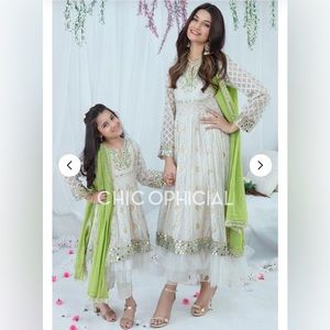 Mother daughter matching indian outfits ivory green pishwas